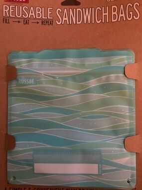 Russ Reusable Sandwich Bags Teal Blue Green Wave Pattern (Set by of 4)